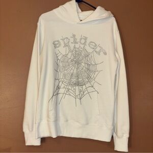 Sp5der OG Men's Hoodie White Rhinestone Logo Size M